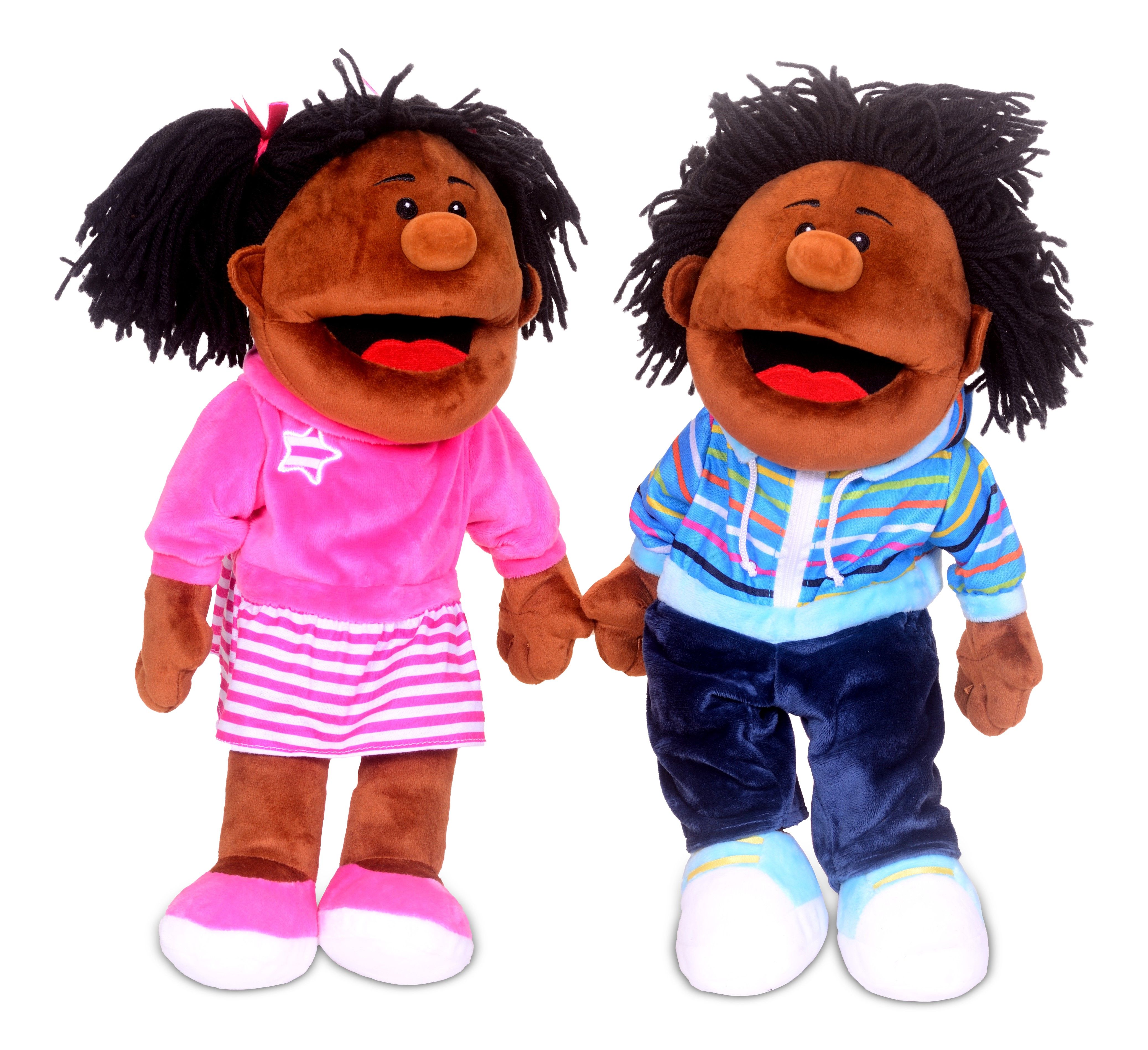 Black girl and boy hand puppets